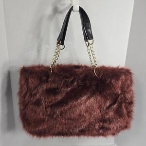 Faux Fur Women's Shoulder Bag Dusty Dark Red Soft NWOT